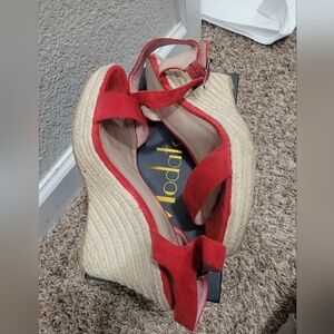 Charles David Red and Tan Wedge Sandals